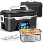ISNIKA cordless heated lunch box shows battery inside for hot meals on the go.