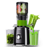 IUIPI Cold Press Juicer showing the 5.3-inch XL feed chute for quick whole-fruit juicing