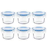 Iyulania six-pack glass containers with no-spill lids for organized meal prep.