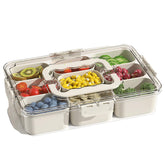 J-hong divided veggie tray with lid and handle showing nine compartments for organized snacks