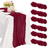 JALANCY burgundy cheesecloth table runner with crinkled texture for romantic wedding tables