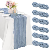 JALANCY dusty blue 10ft cheesecloth table runner adds romantic texture to tables