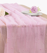 JALANCY Pearl pink table runner, full length for elegant wedding decor.