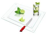 JAMBALAY 12x16 tempered glass cutting board offers a clear prep surface with heat resistance.