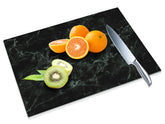 JAMBALAY tempered glass cutting board 16x12 with black marble design, stylish prep surface.
