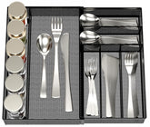 JANE EYRE expandable cutlery tray in black with mesh design for easy drying.