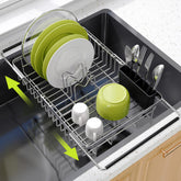 JASIWAY dish drying rack in sink, expandable for countertop to over-sink use.