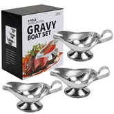 Jasni Liu 3 oz gravy boat set on a dining table for sauces.