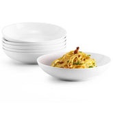 Jassceram 8.5-inch pasta bowls set of 6 on table, ideal for pasta and salads.