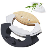 Jawanfu mezzaluna salad chopper with dual blades for quick, even greens prep.