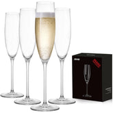 JBHO hand-blown champagne glasses in crystalline 4pc set for refined tasting.