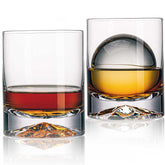 JBHO hand blown crystal double old fashioned glass with base pattern enhances light reflections.