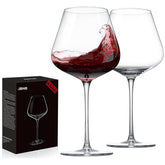 JBHO hand-blown Italian crystal Burgundy wine glasses in 2-piece set, showcasing luxurious clarity.