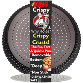 Jean Lemond Why Holes perforated pie pan top view for crisp, even crusts.