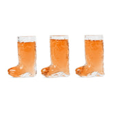 JEM GLASS cowboy boot shot glasses set, clear glass, ideal for Western-themed toasts.