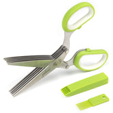 Jenaluca 5-blade herb scissors slicing fresh parsley for a quick garnish