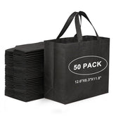 JERIA 50-pack black reusable tote with reinforced handles, ideal for frequent groceries.