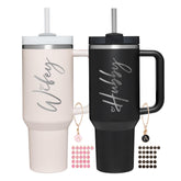 Jetikon Wifey Hubby 40 oz tumbler set with handle and lid for on-the-go hydration.