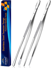 JETKONG 14-inch stainless steel kitchen tweezers for precise food handling.