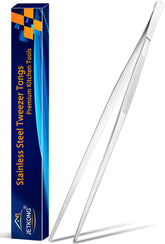 JETKONG 16-Inch cooking tweezers close-up showing precision teeth for secure grip.