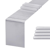 Jevix silver satin table runner on a banquet table for weddings