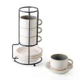 JH JIEMEI HOME porcelain espresso cups with stackable saucers for space-saving service.
