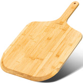 JIAFUEO 14inch bamboo pizza peel with a smooth surface for easy dough transfer.
