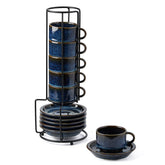JIEMEI HOME porcelain espresso cups stackable with saucers for organized coffee stations.