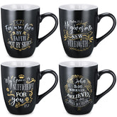 Jinei Christian mugs front view with scripture text for morning inspiration.