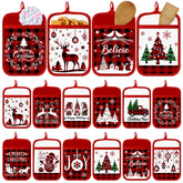 Jingmore Christmas pot holder with pocket closeup highlights secure grip for hot cookware.