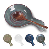 JINIHFW ceramic spoon rest on stovetop catching drips and keeping counter clean.
