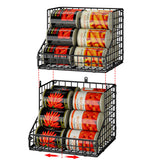JKsmart stackable can organizer with two baskets for efficient pantry organization.