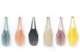 JM-capricorns cotton mesh bag in grey-blue with long handles for easy grocery shopping.