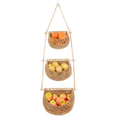 JMZ E Home 3-tier cotton hanging fruit basket for space-saving kitchen storage.