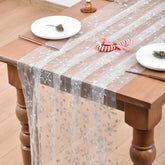 Joanlody white snowflake gauze runner adds festive sparkle to holiday tables.