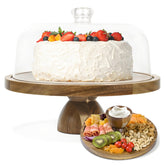 JOCHER acacia wood cake stand with lid 12in shown for elegant dessert display