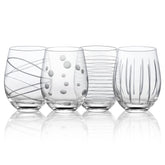 Joeyan dots-strips etched wine glass set for stylish entertaining.