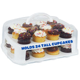 JOEY'Z extra tall cupcake carrier protects 24 cupcakes during transport.