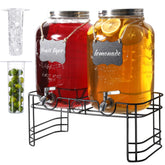 JOFUYU two-gallon glass drink dispensers with stand for easy party serving