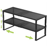 Jojocross expandable stackable shelf being assembled for customizable kitchen storage.