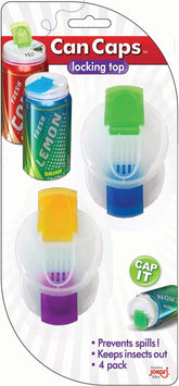 Jokari soda can covers with four color-coded lids keep drinks fresh and separate at parties.