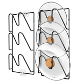 Jomoto pot lid organizer mounted in cabinet showing six tidy lid tiers