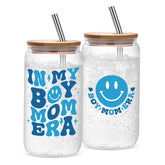 JOSTTER Boy Mom glass cup front view, ideal for daily coffee and gifting