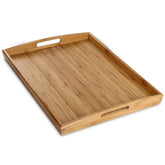 Joy&Grace bamboo serving tray with handles for easy carrying meals.