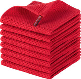 Joybest cotton kitchen dish cloths 8-pack red stack ready for daily cleaning tasks.