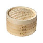 Joyce Chen 2-Tier Bamboo Steamer top view with dumplings for restaurant-style home meals