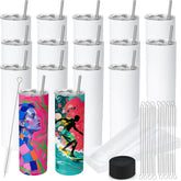 Joyclub 16-pack sublimation tumblers with lids and straws, ready for personalized designs