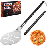 Joyfair 9-inch perforated pizza peel paddle for easy oven transfer and turning.