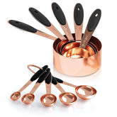 Joyhill copper measuring cups and spoons set for precise cooking measurements.
