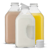JoyJolt glass milk bottle 64oz for fridge storage and easy pouring.